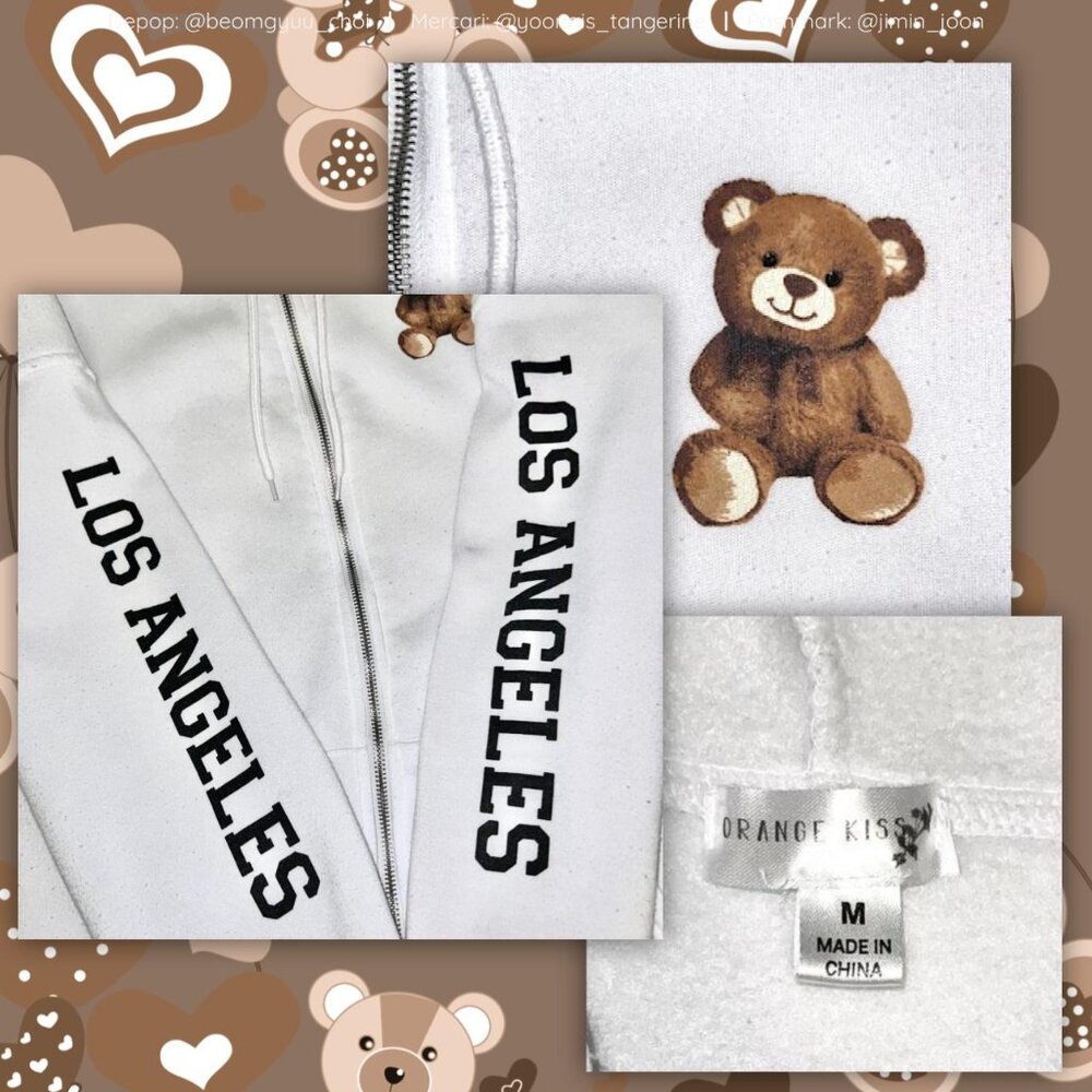 Unisex oversized white Los Angeles teddy bear zip up hoodie 🤍🤎